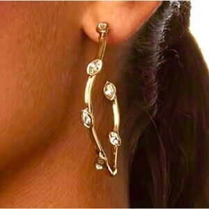 Alexis Bittar Navette Crystal Hoop Drop Earrings Gold CZ AP12